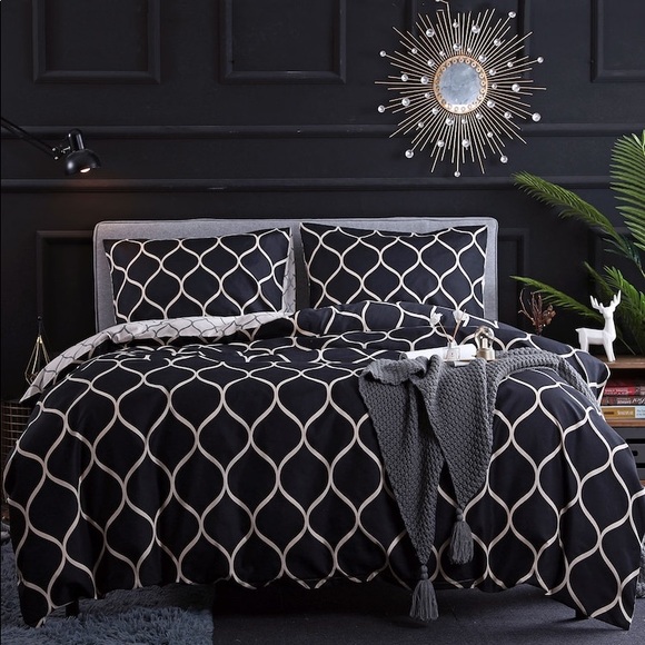 Bedding Queen Black Cream Geometric Print Sheet Set Poshmark